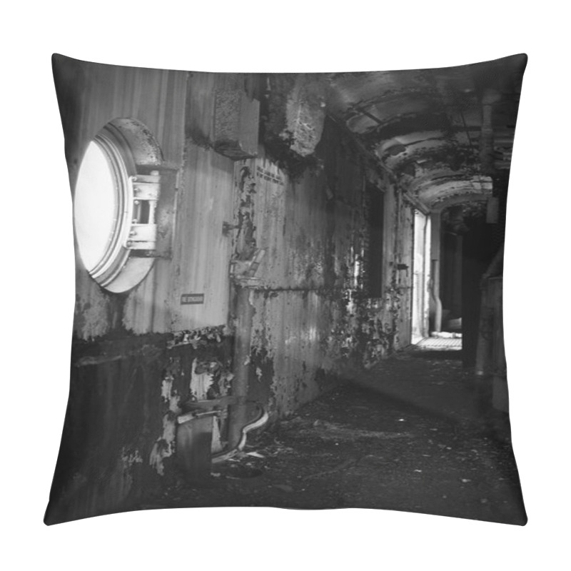 Personality  Decayed Interior Of A Spooky Abandoned Train Car With A Sunbeam Entering Through The Window Pillow Covers