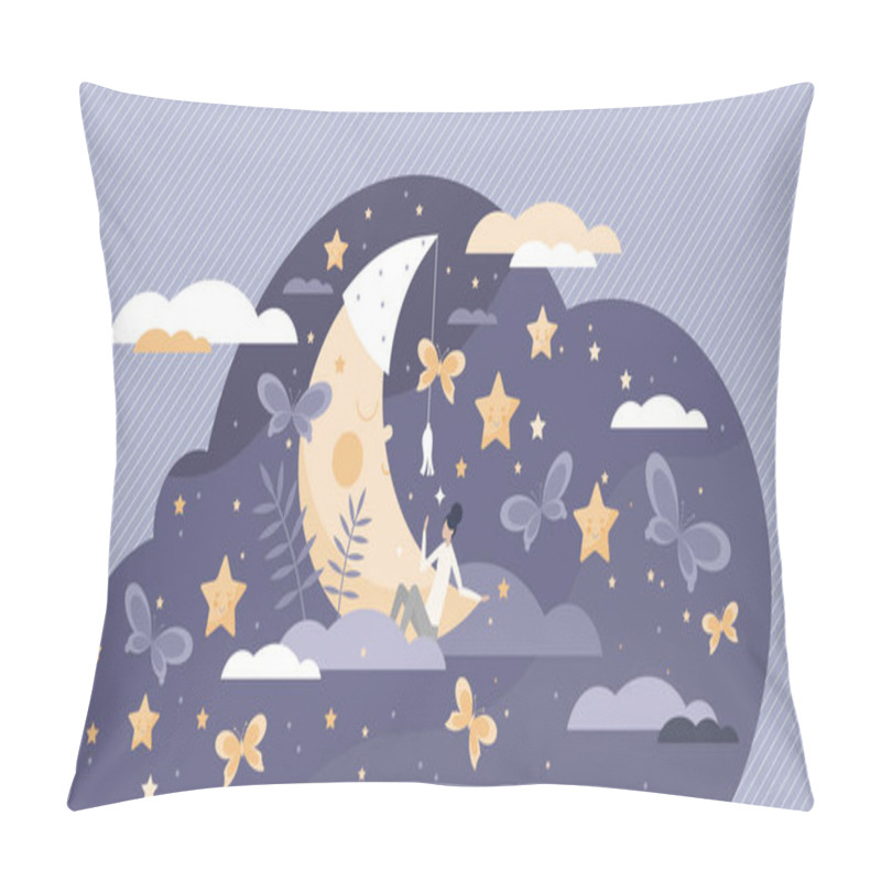 Personality  Good Sleep Scene With Cute Moon In Sweet Dreams Fantasy Tiny Person Concept Pillow Covers