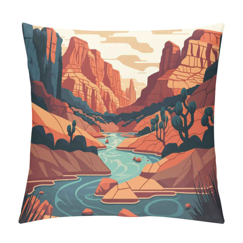 Personality  Canyon With A River Running Through It. Vector Illustration In Flat Style Pillow Covers