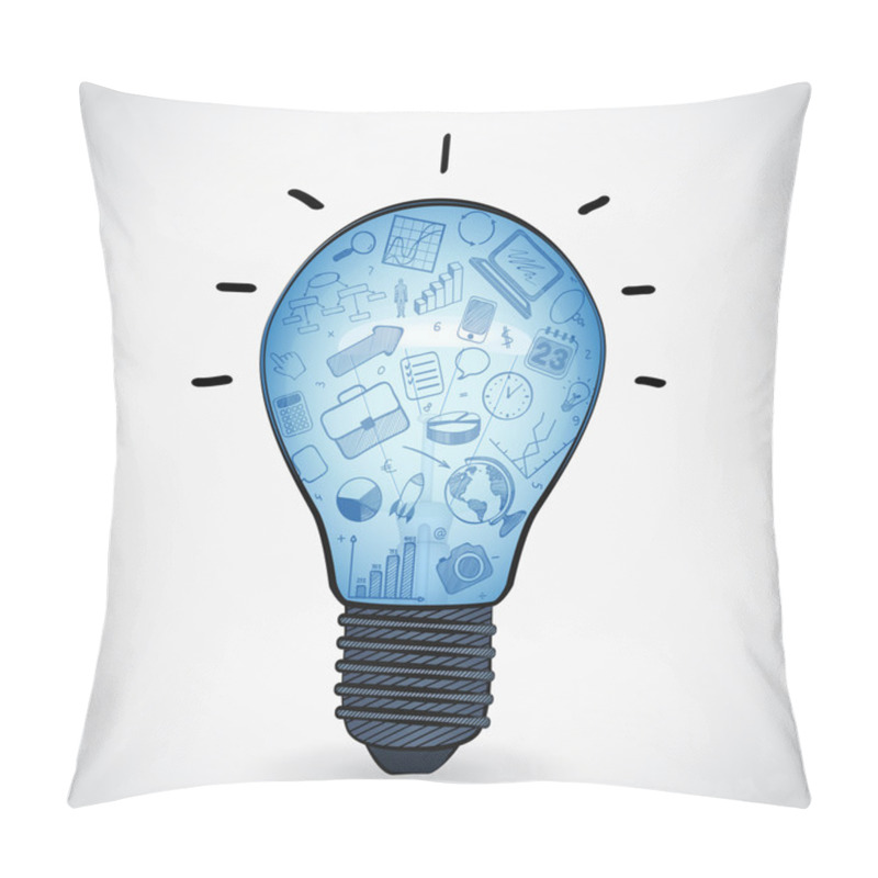 Personality  Blue Light Bulb With Icons, Vector Pillow Covers