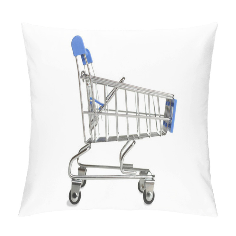 Personality  One Grocery Trolly Isolated On White. Concept Supermarket. Pillow Covers