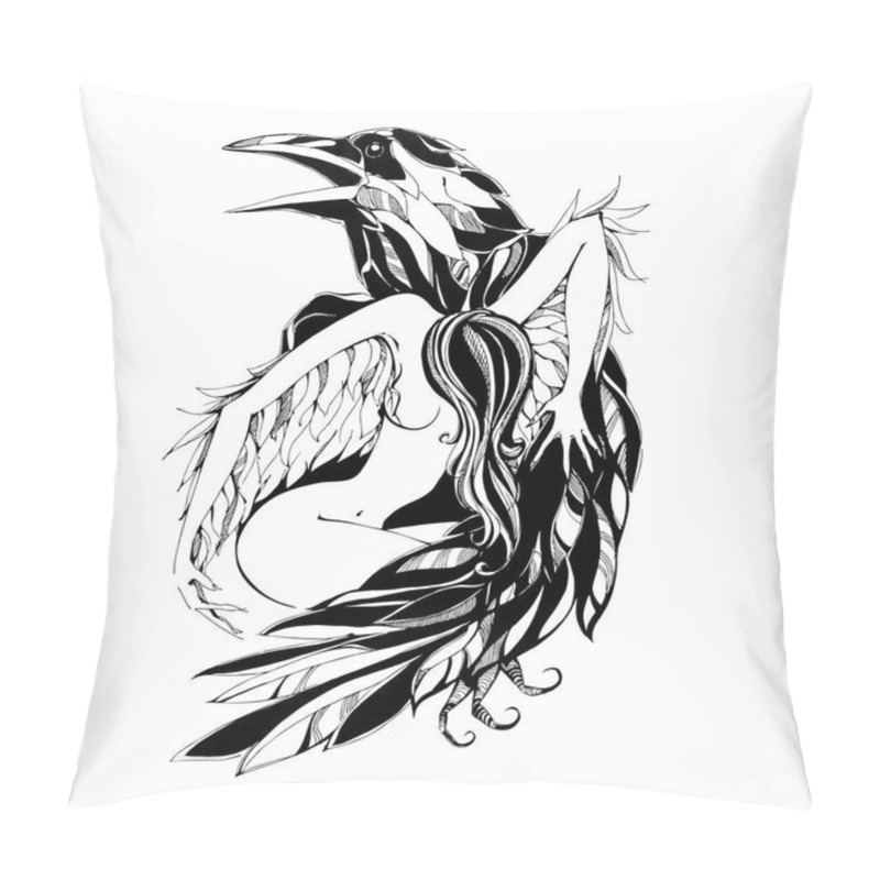 Personality  Raven And Angel.Tattoo Vector Illustration Pillow Covers