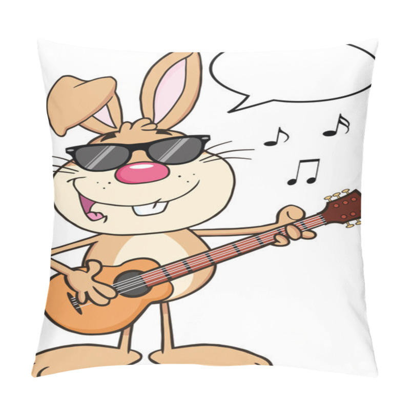 Personality  Funny Brown Rabbit With Sunglasses Playing A Guitar And Singing Pillow Covers