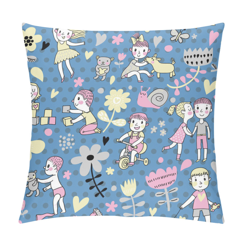 Personality  Pattern With Children Playing With Toys. Pillow Covers