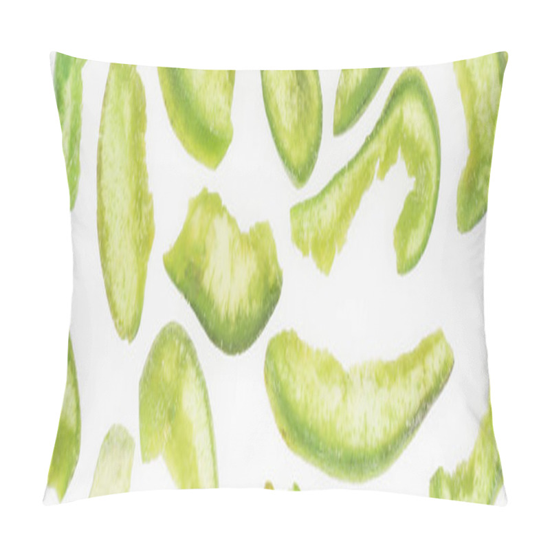 Personality  Top View Of Green Sugary Candied Fruit Isolated On White, Panoramic Shot Pillow Covers