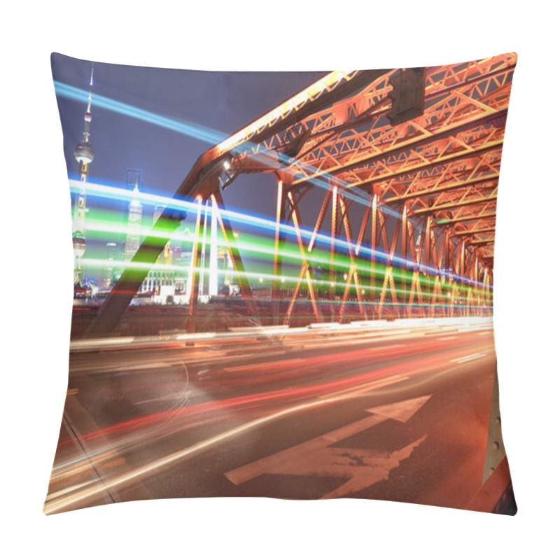 Personality  Light Trails On The Old Bridge In Shanghai Pillow Covers