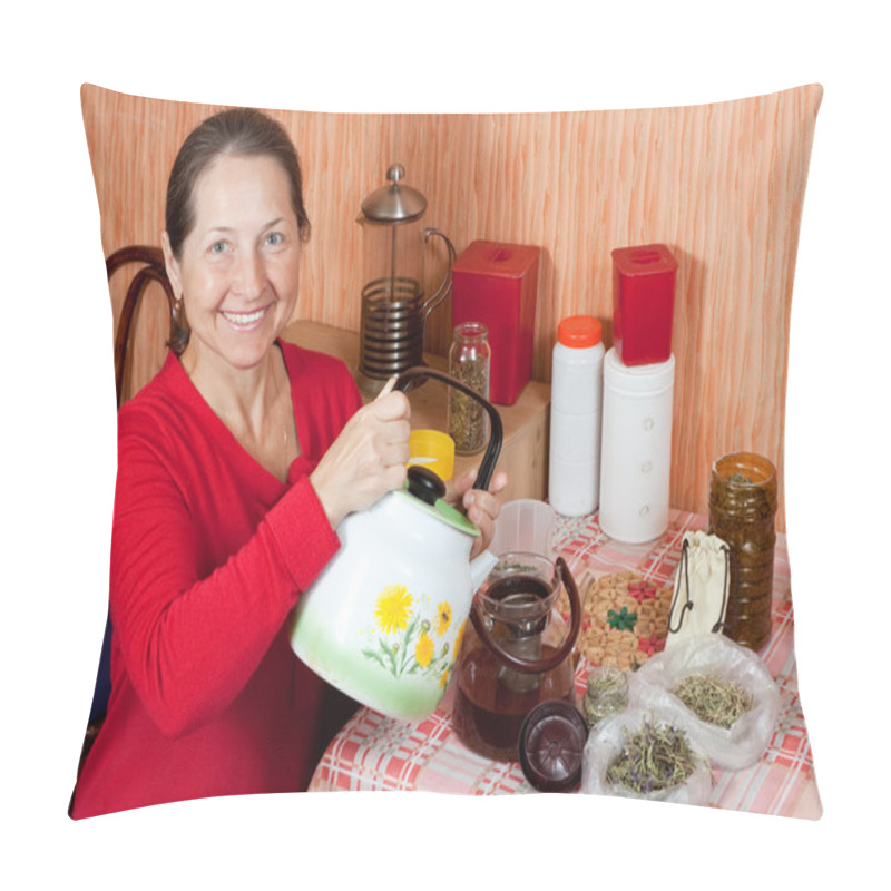 Personality  Mature Woman Brews Herbs Pillow Covers