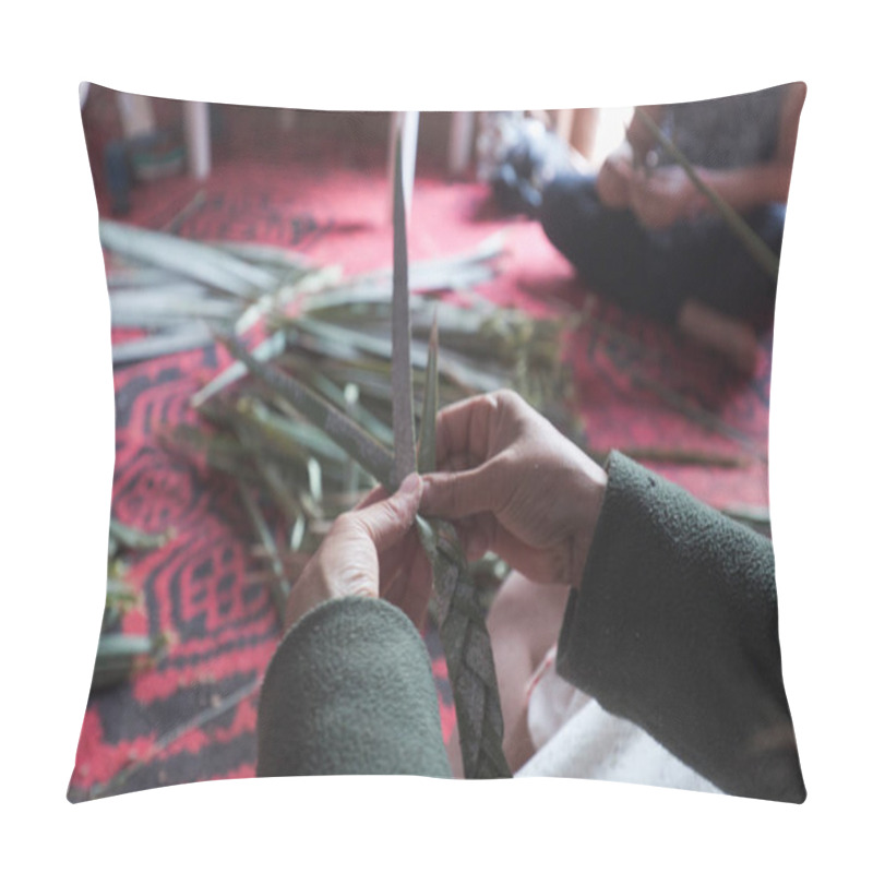 Personality  Hands Of People Braiding Palm In A Learning Workshop. Shots Taken In Natural Light. Pillow Covers