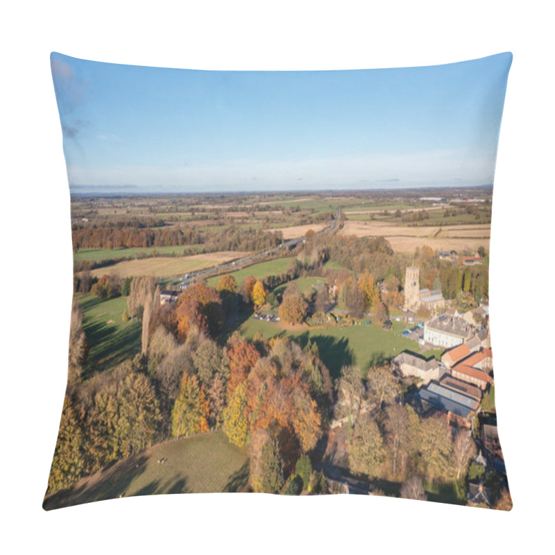 Personality  Aerial Photo Of The Beautiful Town Of Bedale Which Is A Market Town In The Hambleton Former District Of North Yorkshire Showing The Beautiful Town, Church And Motorway In The Autumn Time Pillow Covers