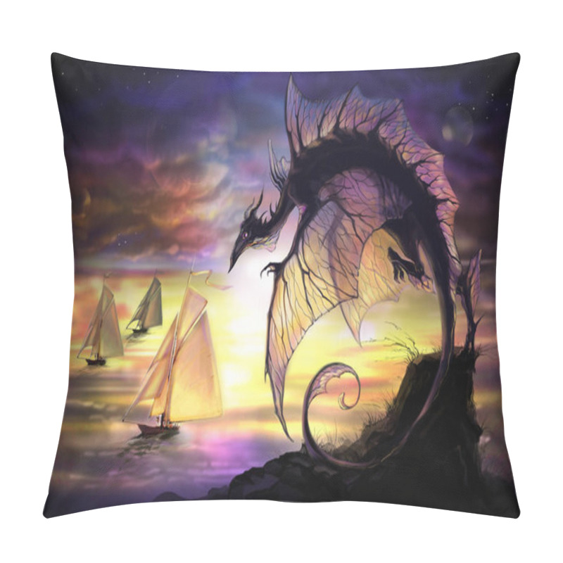 Personality  Cartoon Dragon And Sailing Vessel In Another World Pillow Covers