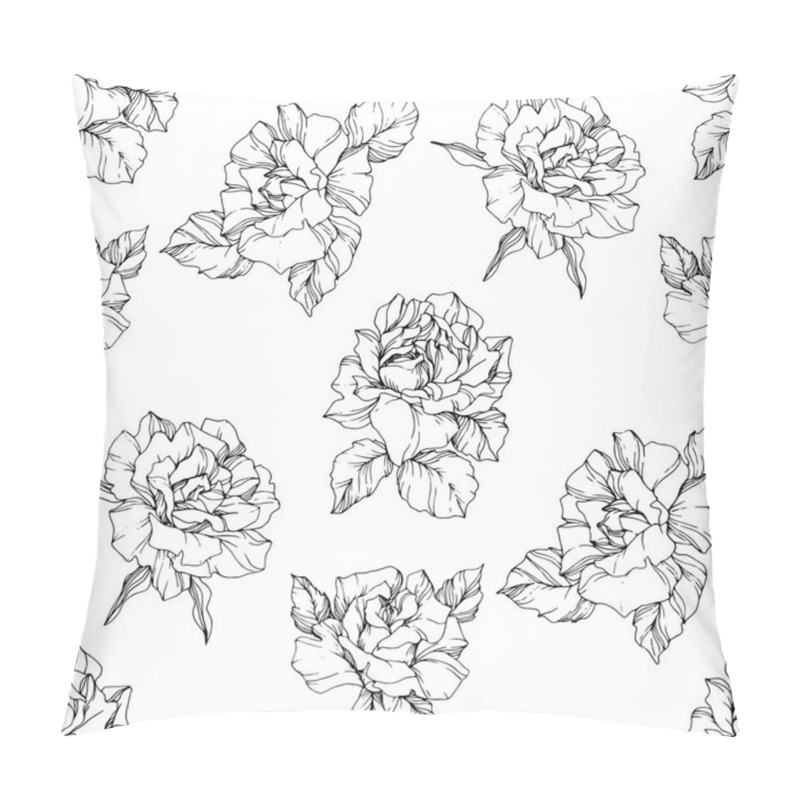 Personality  Vector Roses. Black And White Engraved Ink Art. Seamless Background Pattern. Fabric Wallpaper Print Texture On White Background. Pillow Covers