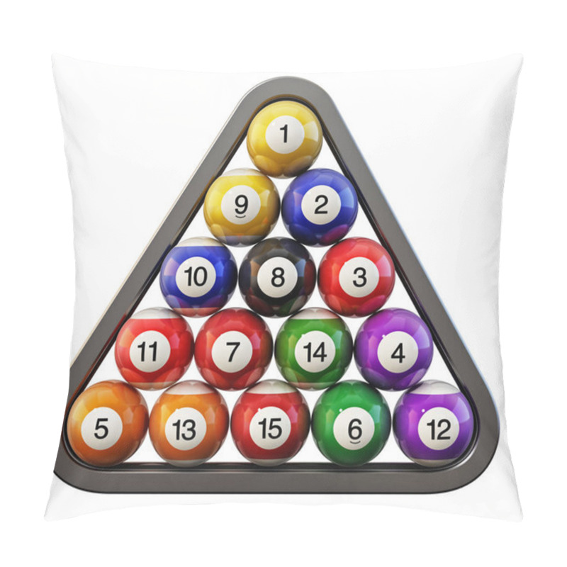 Personality  Pool Or Billiard Balls Arrangement Inside Billiards Triangle. 3D Illustration. Pillow Covers