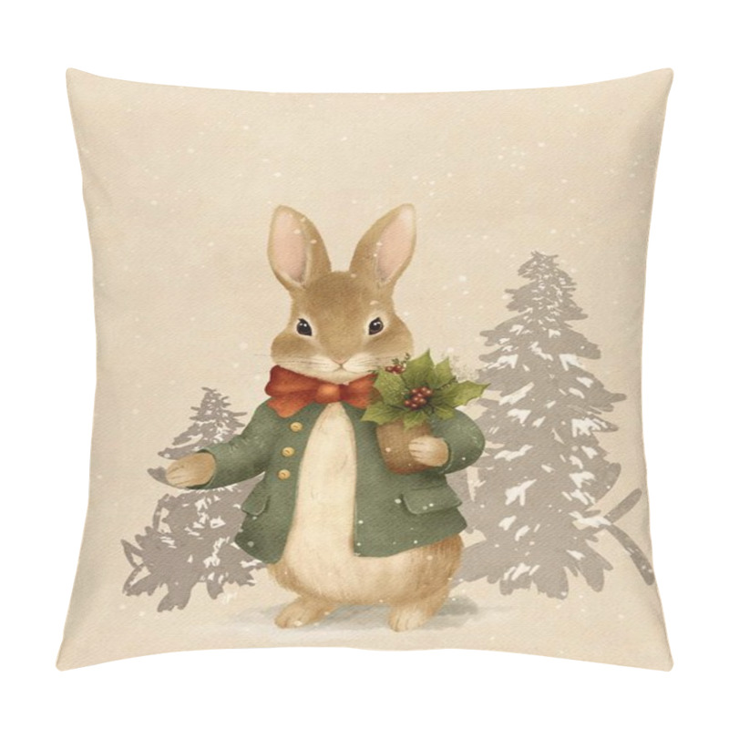 Personality  Drawing Of A Cute Bunny Rabbit For Christmas, Card For Children Pillow Covers