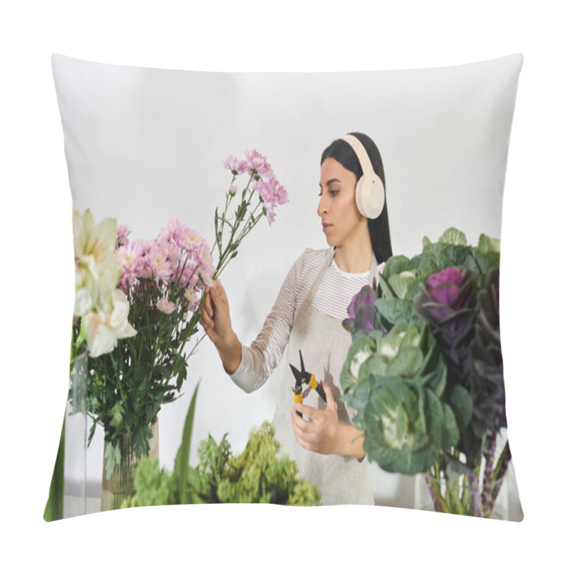 Personality  A Talented Florist Tends To Stunning Blooms While Enjoying Her Work Environment. Pillow Covers