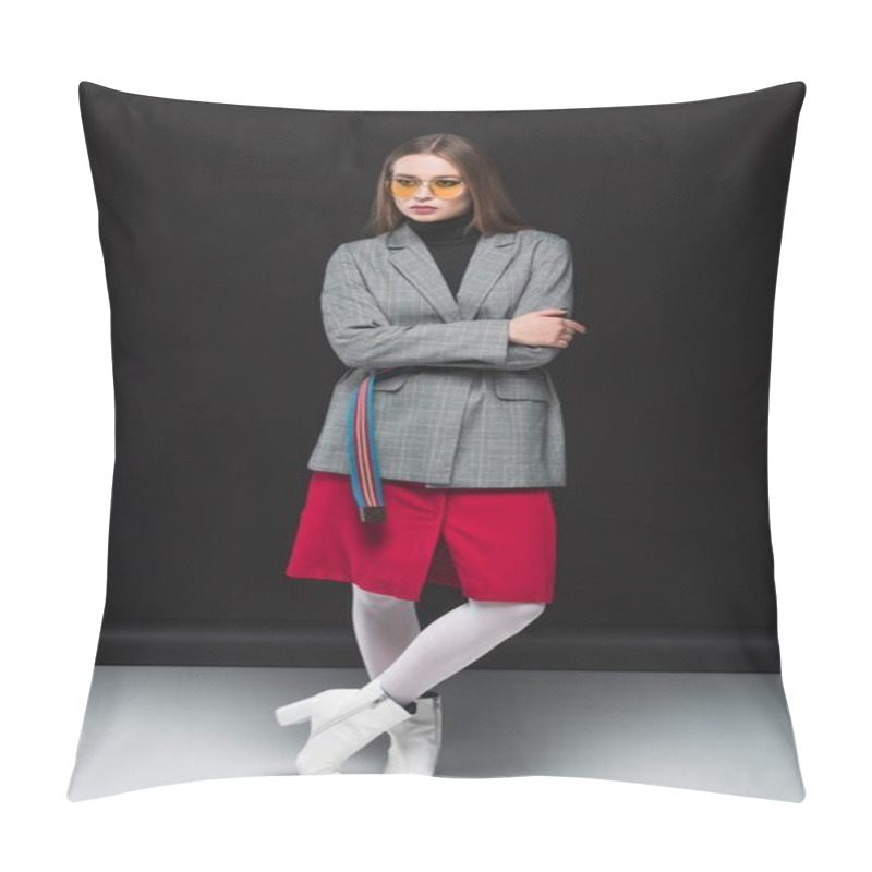 Personality  Woman In Autumn Outfit With Crossed Hands Pillow Covers