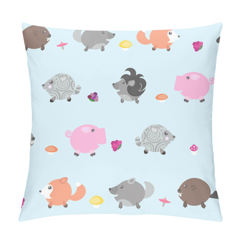 Personality  The Pattern With Wild Animals, Mushrooms And Berries. Print For Fabrics, Notebooks. Pillow Covers