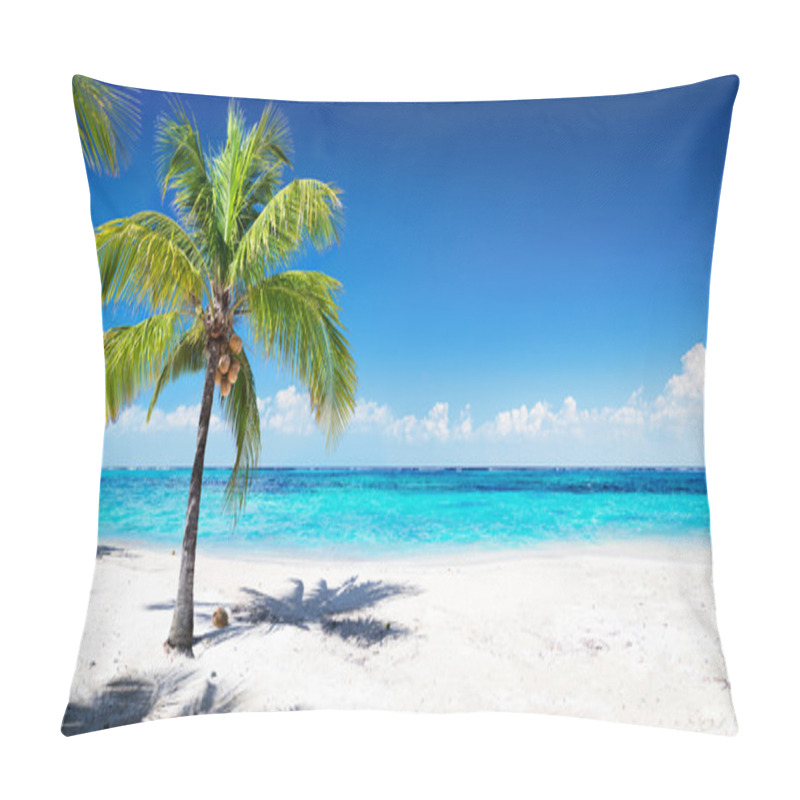 Personality  Scenic Coral Beach With Palm Tree Pillow Covers