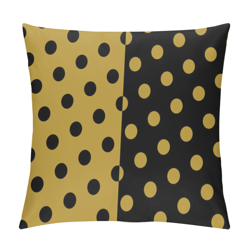 Personality  Seamless Polka Dots Wallpaper Background Set In Gold And Black. Classic Fashion Vector Backdrop. Pillow Covers