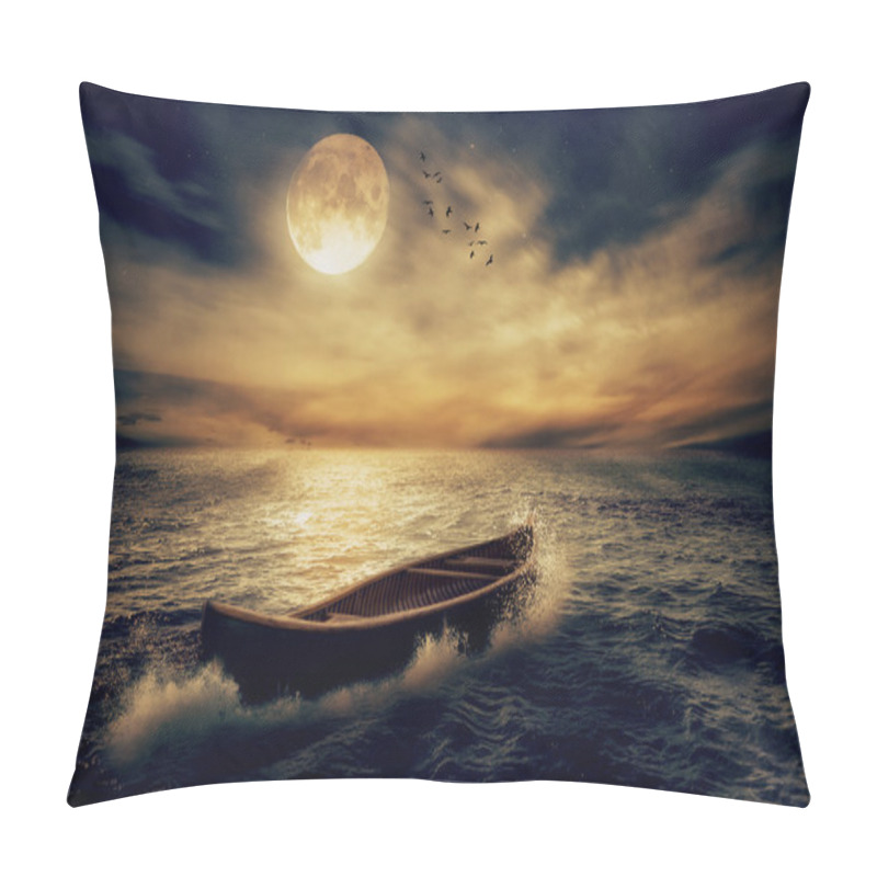 Personality  Boat Drifting Away From Past In Middle Of Ocean After Storm Without Course Pillow Covers