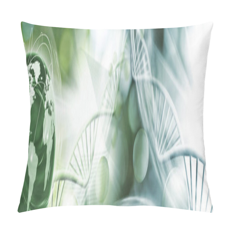 Personality  The Image Of Stylized DNA Chains And The Planet Earth Symbolizing Global Problems. 3d Illustration Pillow Covers