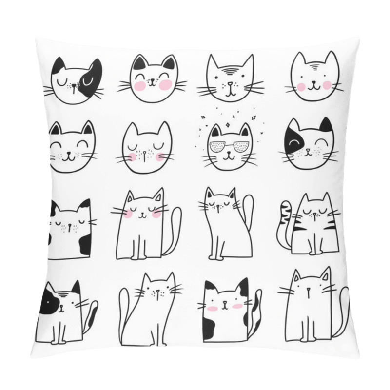 Personality  Cute Cat Doodle Style Illustrations. Set Of Funny Hand Drawn Cats. Pillow Covers