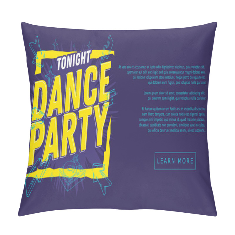 Personality  Dance Party 90s Influenced Typographic Web Banner Design With Hand Drawn Line Art Cartoon Style Elements And Vivid Bright Colors. Pillow Covers