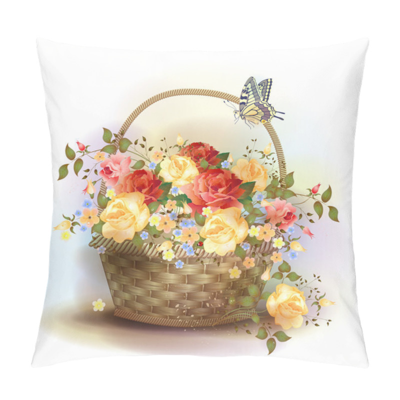 Personality  Wicker Basket With Roses. Victorian Style. Pillow Covers