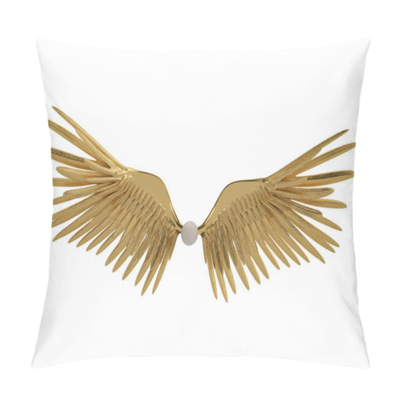 Personality  Gold Wings On White Background.3D Illustration. Pillow Covers