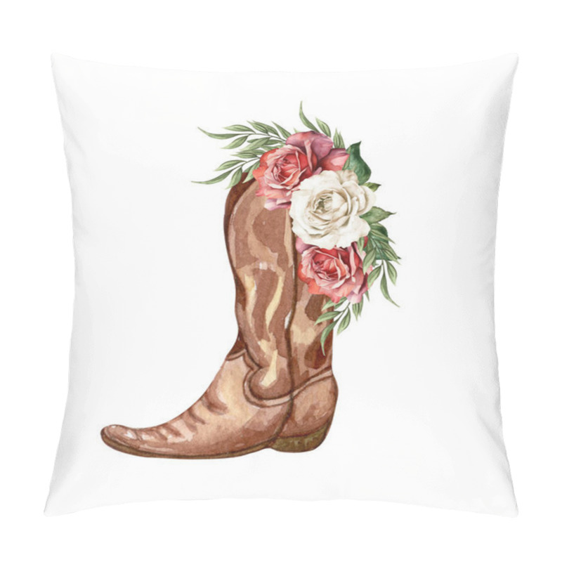 Personality  Watercolor Flowers In Boots. Cowboy Boots And Flowers. Farmhouse Ructick Wedding. Western Clipart. Pillow Covers