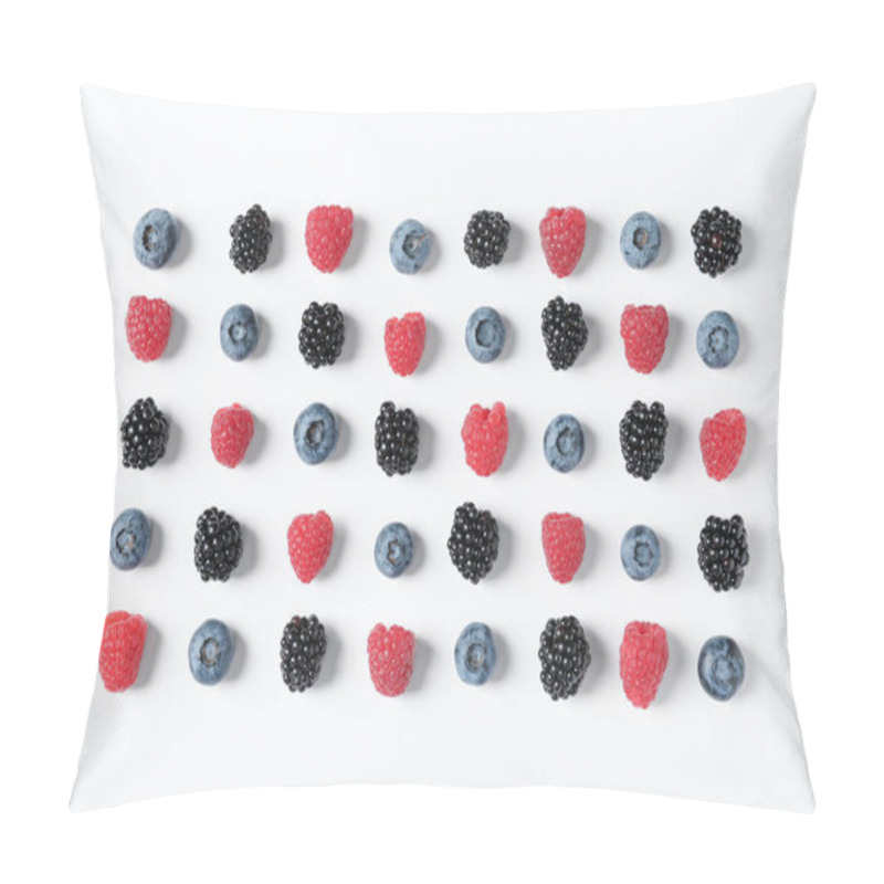 Personality  Composition With Raspberries, Blackberries And Blueberries On White Background Pillow Covers