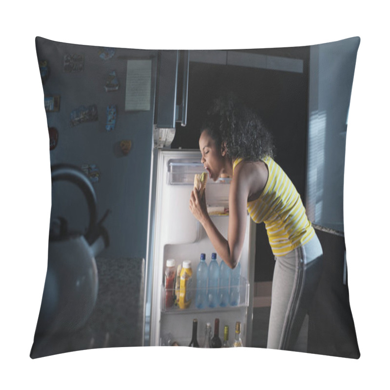 Personality  Black Woman Looking Into Fridge For Midnight Snack Pillow Covers