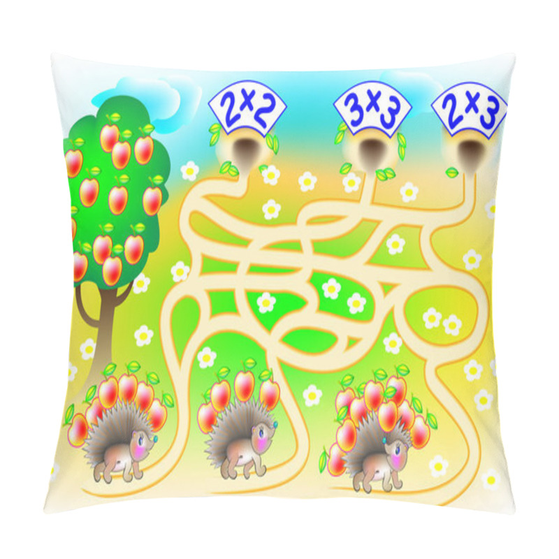 Personality  Exercises For Children With Multiplication - Need To Solve Examples, Find The Home For Each Hedgehog And Draw The Lines On Relevant Track. Pillow Covers