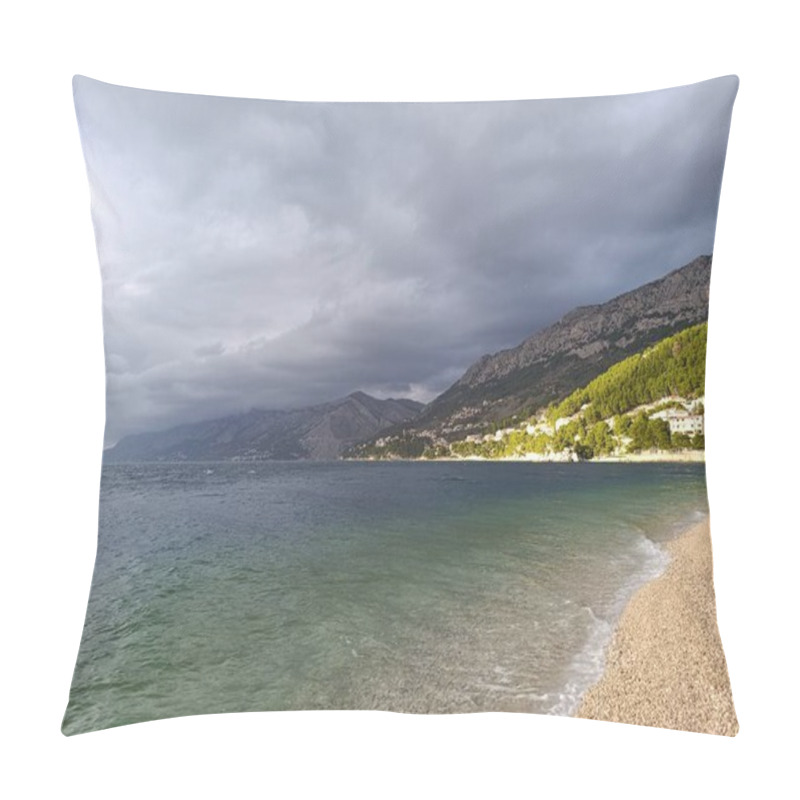 Personality  Dark Stormy Sky On The Empty Beach In The Winter Pillow Covers