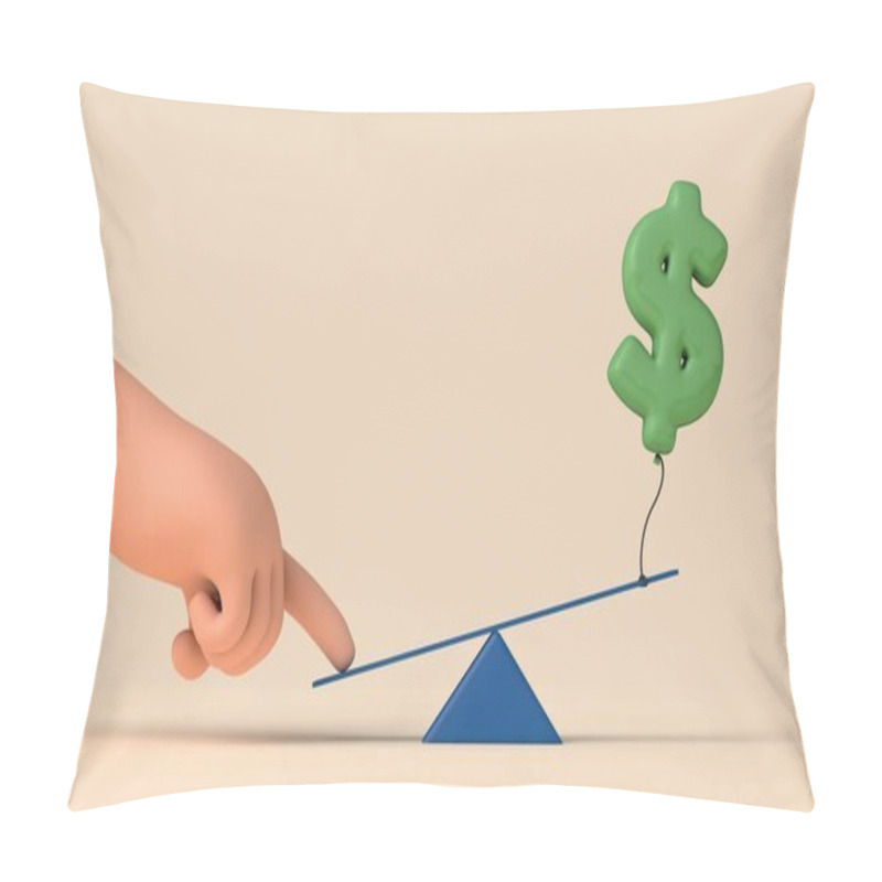 Personality  Hand Trying To Balance A Seesaw With An Inflated Dollar Bill Symbol. 3D Rendering. Pillow Covers