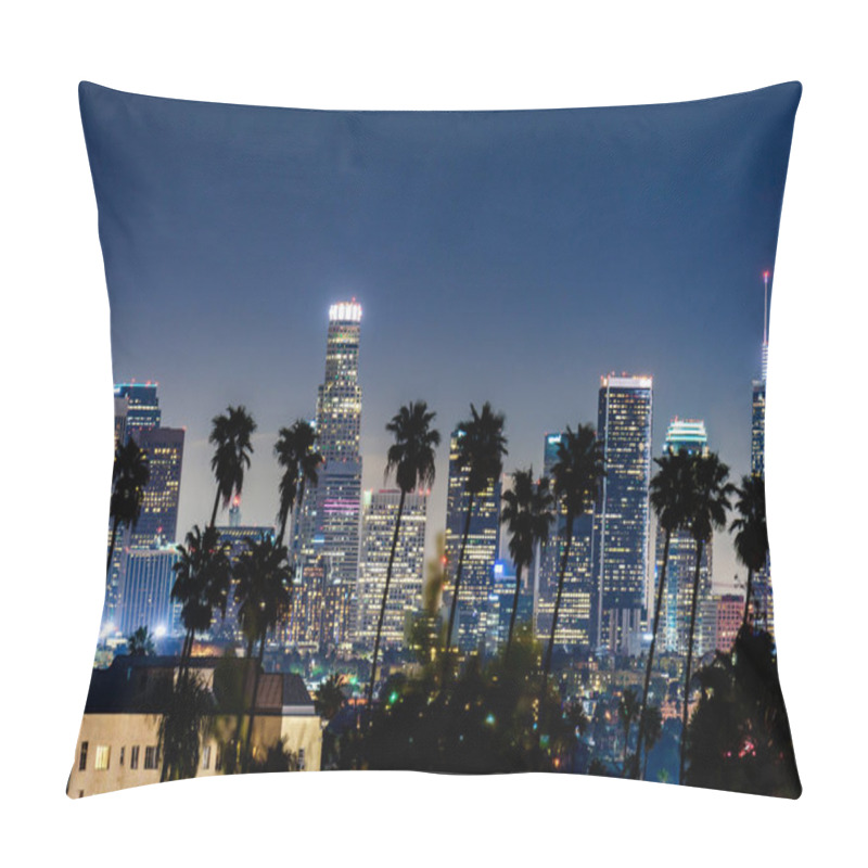 Personality  Downtown Los Angeles Skyline At Night Pillow Covers