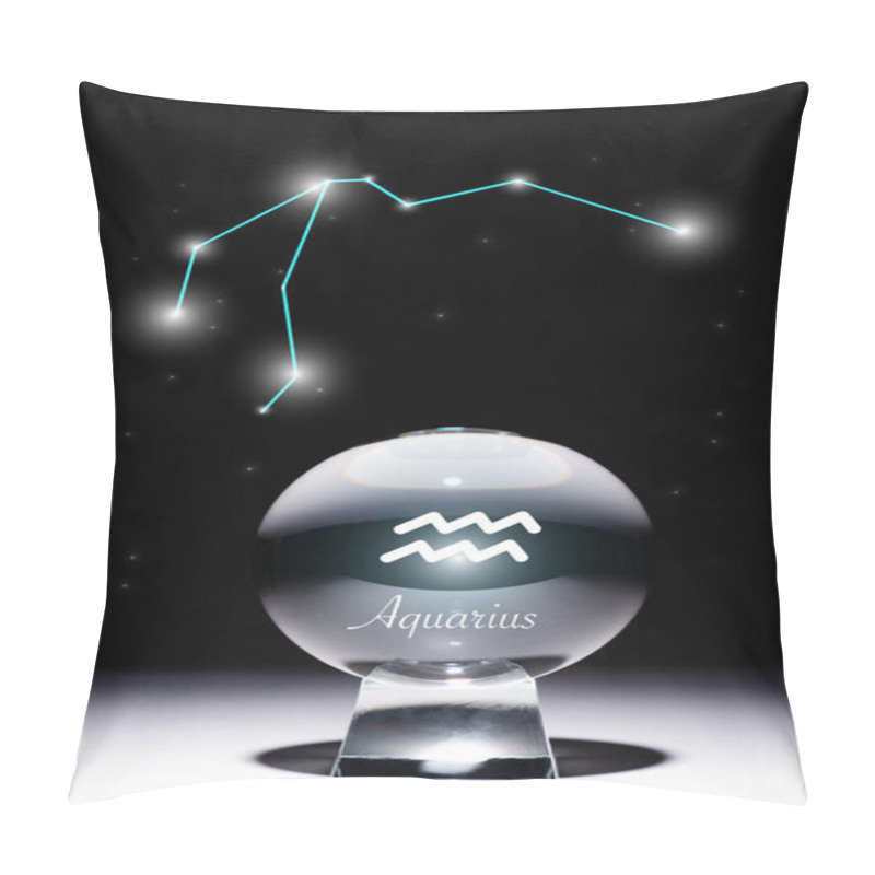 Personality  Crystal Ball With Aquarius Zodiac Sign Isolated On Black With Constellation Pillow Covers