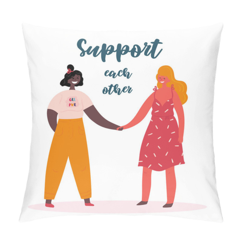 Personality  Support Each Other, Two Girl Power Women Feminist Pillow Covers