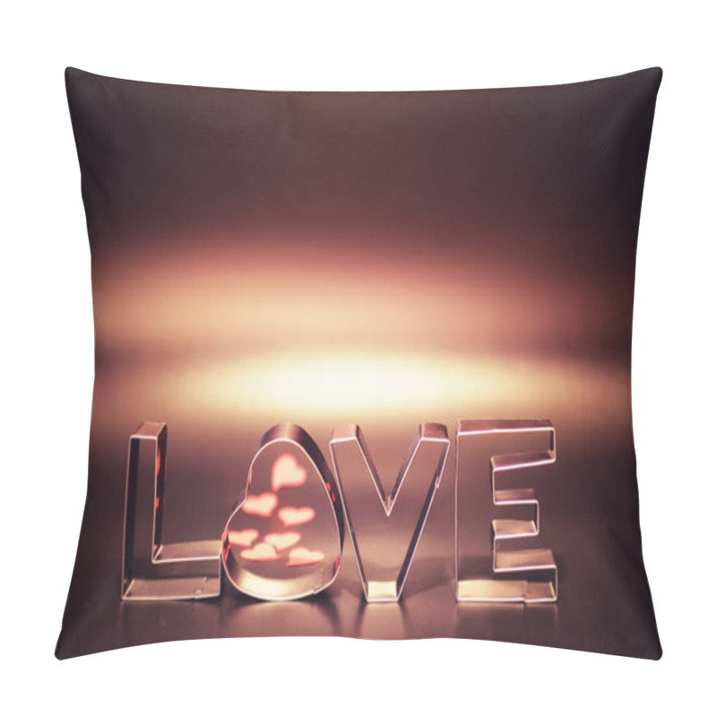 Personality  Wooden And Metal Letters Forming Word LOVE Written On Dark Black Pillow Covers