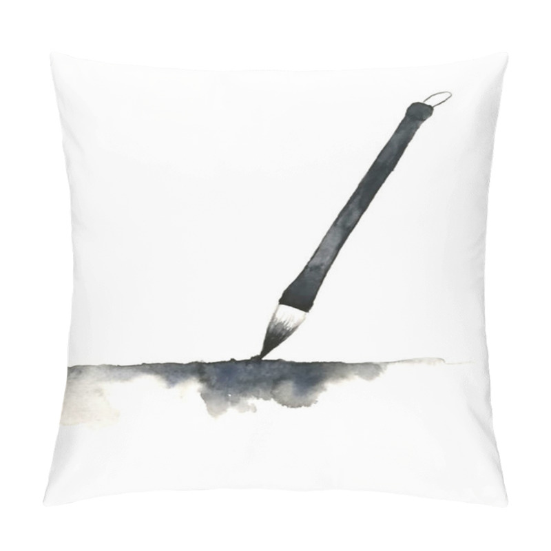 Personality  Watercolor Calligraphy Chinese Brush Set And Abstract Ink Black.isolated On White Background Pillow Covers