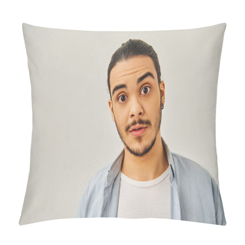 Personality  A Man Making A Funny Face Against A White Background. Pillow Covers