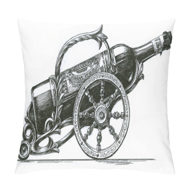 Personality  Bottle Of Wine On A White Background. Sketch Pillow Covers