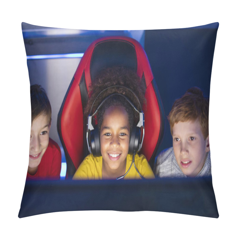 Personality  Children Playing Video Games Together On The Computer. Pillow Covers