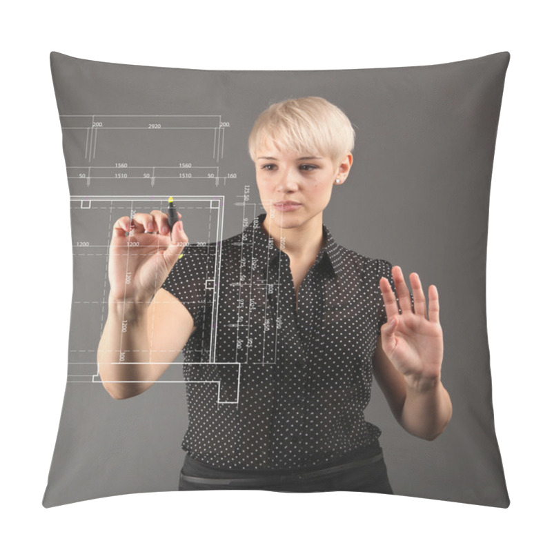 Personality  Blueprint Design Technical Concept - Girl Drawing On Screen Pillow Covers