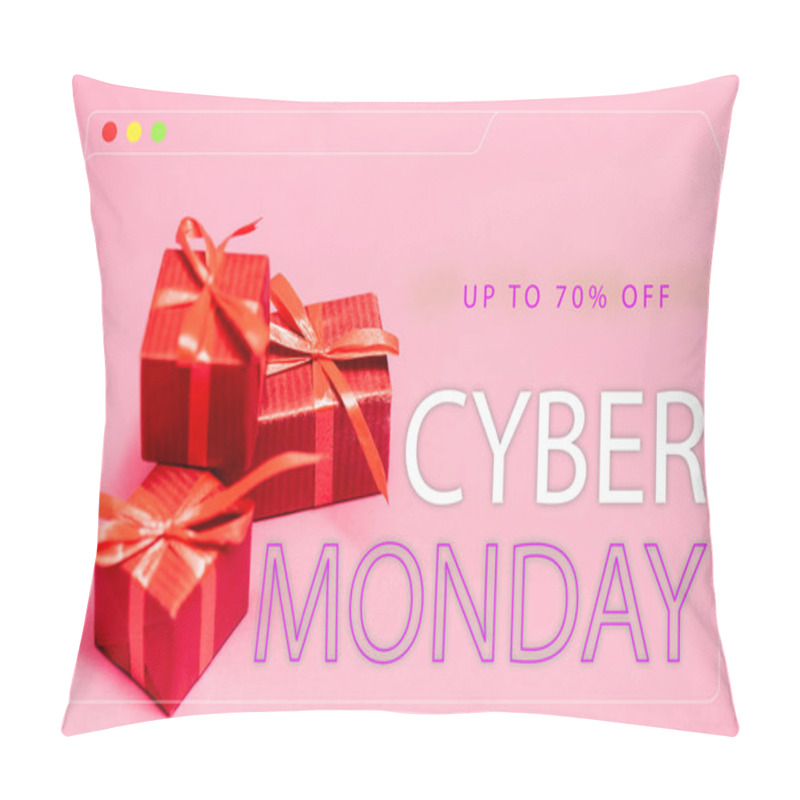 Personality  Red Gift Boxes Near Up To 70 Percent Off, Cyber Monday Lettering On Pink Blurred Background Pillow Covers