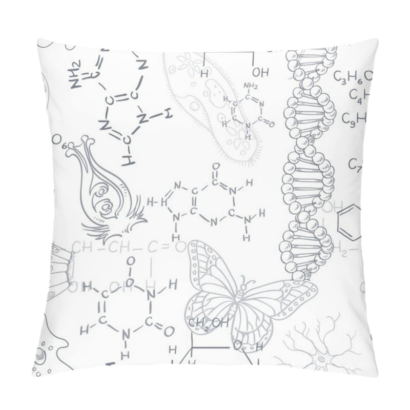 Personality  Seamless Pattern Of The Formulas On The Biology Of Doodles Isola Pillow Covers