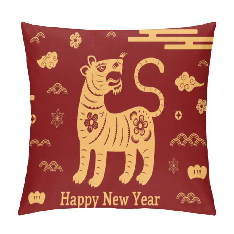 Personality  2022 Chinese New Year Tiger Design, Gold On Red Pillow Covers