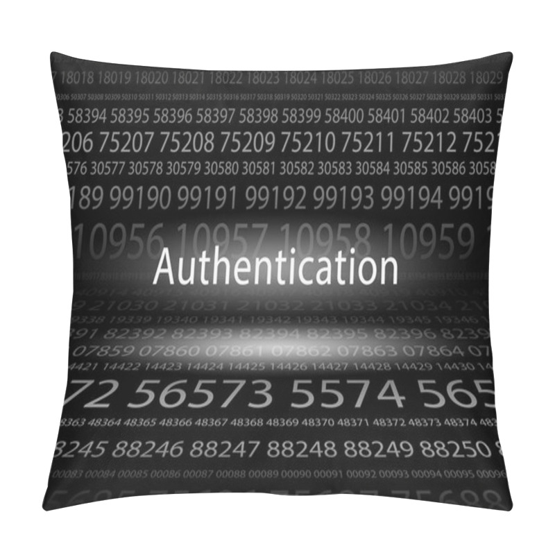 Personality  Abstract Background Image Of Black Space From A Set Of Rows Of Five-digit White Numbers Of Different Sizes And A Luminous Inscription In The Center. Authentication Pillow Covers