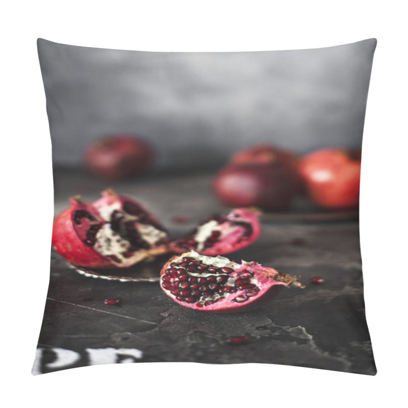 Personality  Red Pomegranates On Dark Concrete Background With Copy Space Pillow Covers