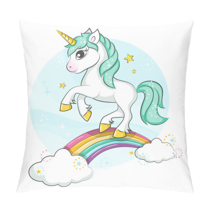 Personality  Little Pony. Cute Magical Unicorn And Rainbow. Vector Design Isolated On White Background. Print For T-shirt Or Sticker. Romantic Hand Drawing Illustration For Children. Pillow Covers