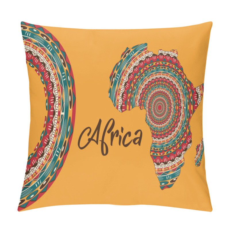 Personality  Africa Patterned Map. Banner With Tribal Traditional Grunge African Pattern, Elements, Concept Design. Vector Isolated On Orange Background  Pillow Covers